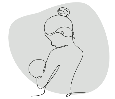 Wochenbett, Mama mit Baby als stilisierte Line-Art Zeichnung